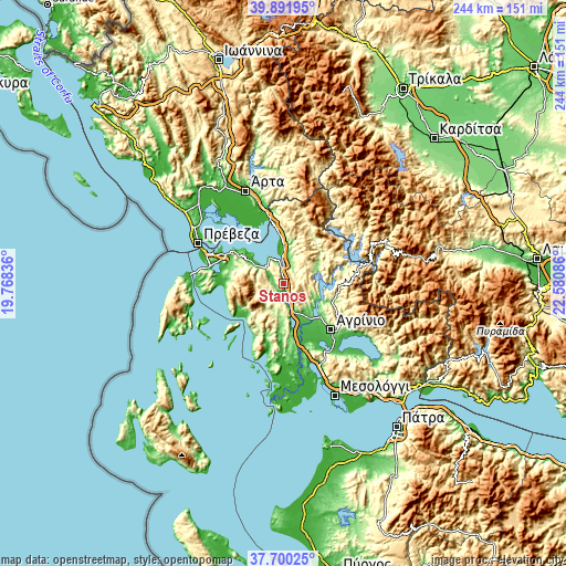 Topographic map of Stános