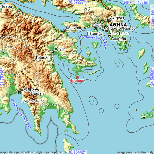 Topographic map of Spétses