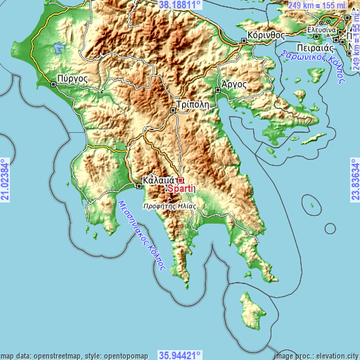 Topographic map of Spárti
