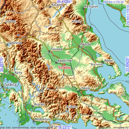 Topographic map of Sofádes