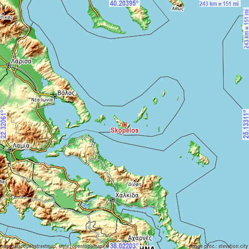 Topographic map of Skópelos