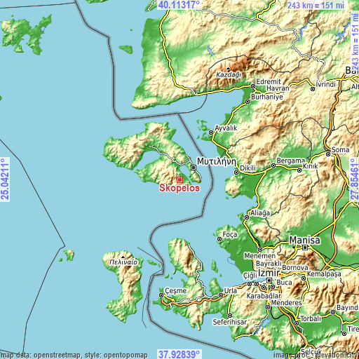 Topographic map of Skópelos
