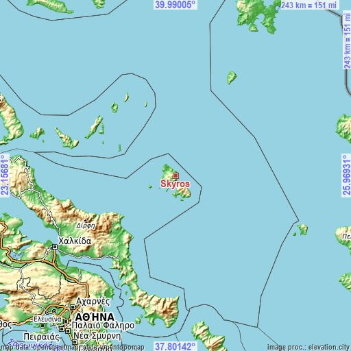 Topographic map of Skýros