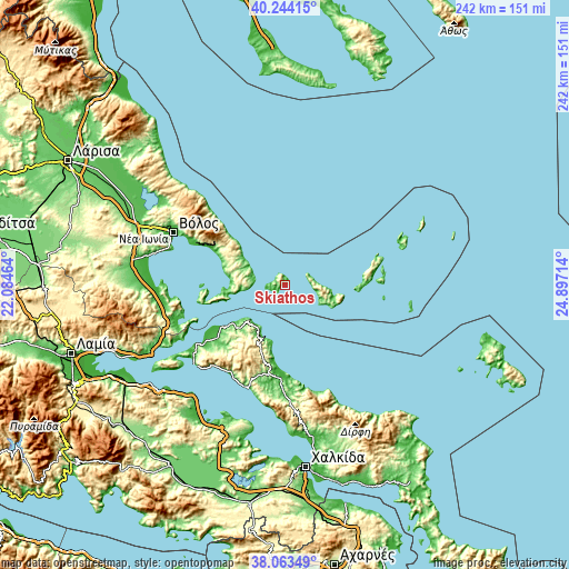 Topographic map of Skiáthos