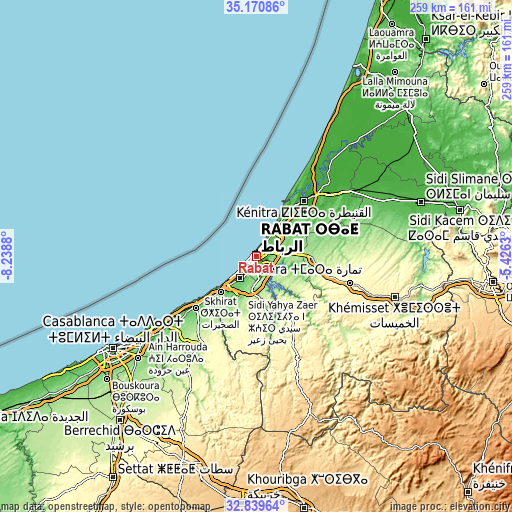 Topographic map of Rabat