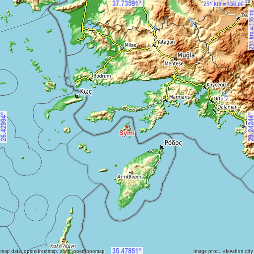 Topographic map of Sými