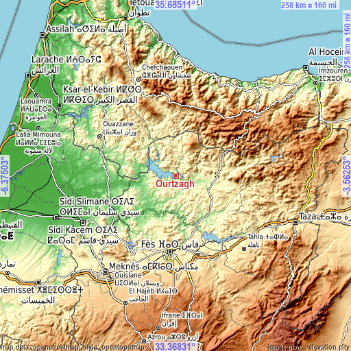 Topographic map of Ourtzagh