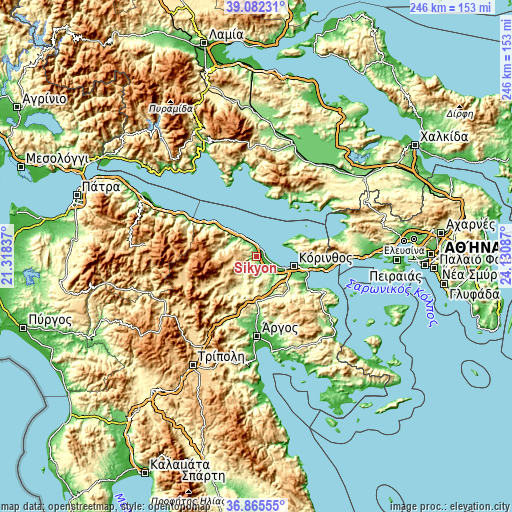 Topographic map of Sikyón