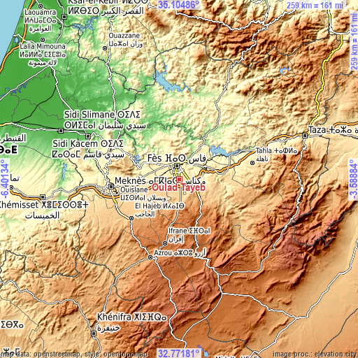 Topographic map of Oulad Tayeb