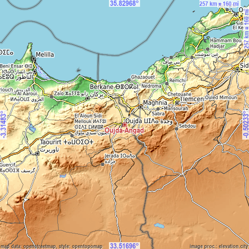 Topographic map of Oujda-Angad