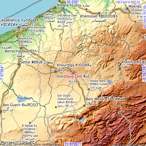 Topographic map of Oued Zem