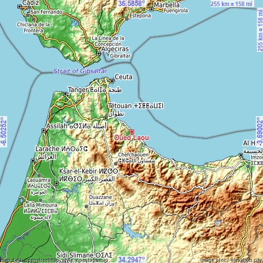 Topographic map of Oued Laou