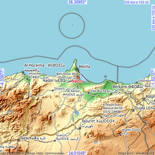 Topographic map of Nador