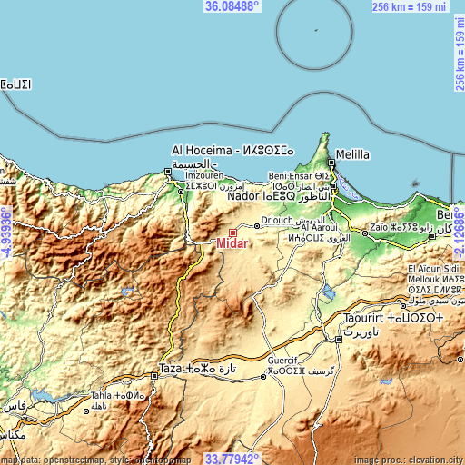 Topographic map of Midar