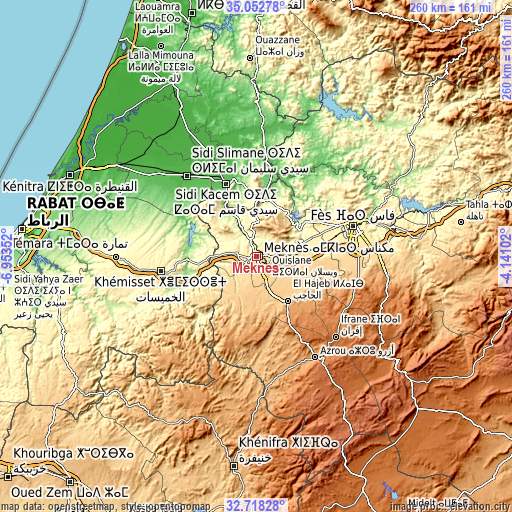Topographic map of Meknès