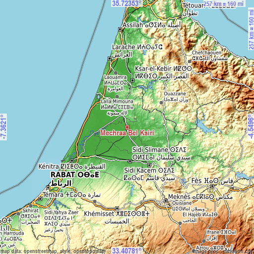 Topographic map of Mechraa Bel Ksiri