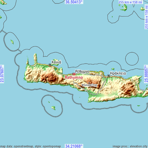 Topographic map of Rethymno