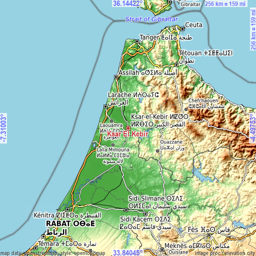 Topographic map of Ksar El Kebir