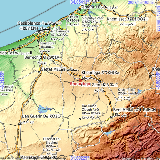 Topographic map of Khouribga