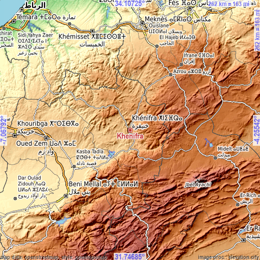 Topographic map of Khenifra