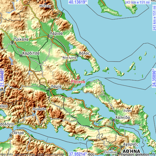 Topographic map of Pteleós