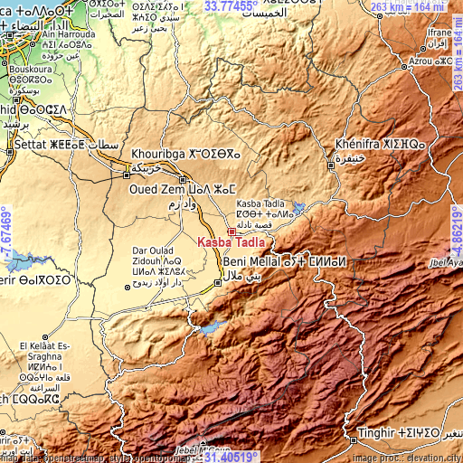 Topographic map of Kasba Tadla