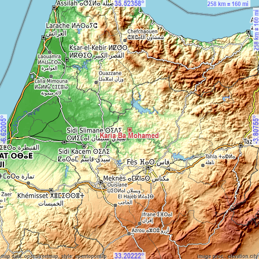 Topographic map of Karia Ba Mohamed