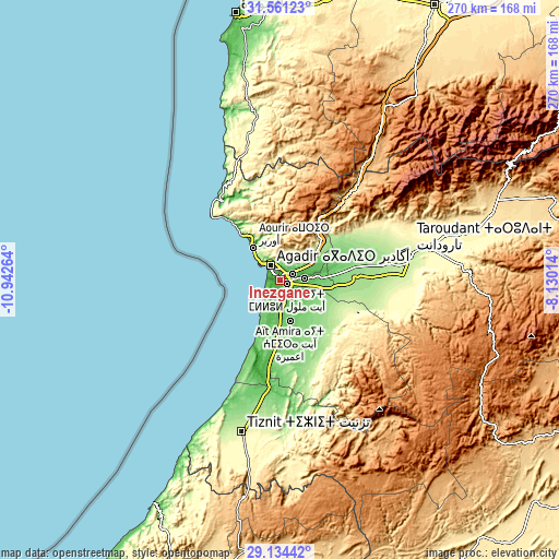 Topographic map of Inezgane