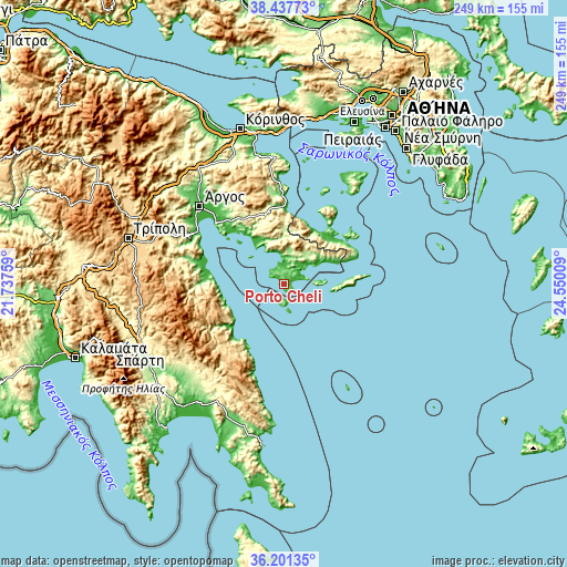 Topographic map of Pórto Chéli