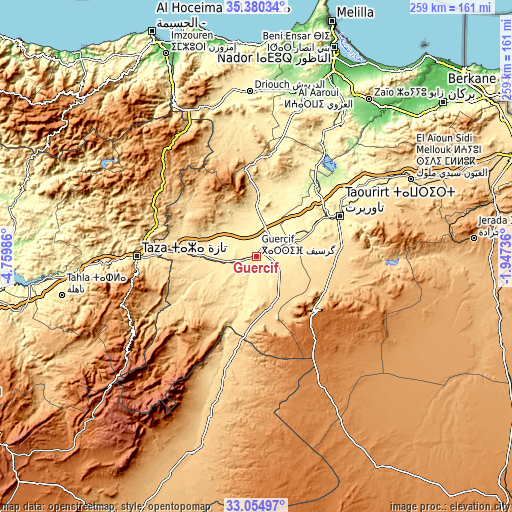 Topographic map of Guercif
