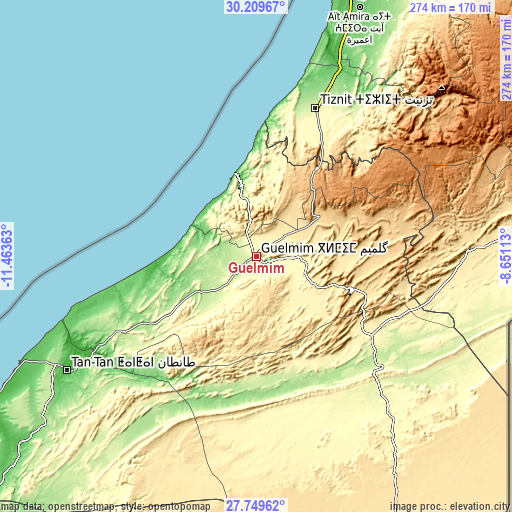 Topographic map of Guelmim