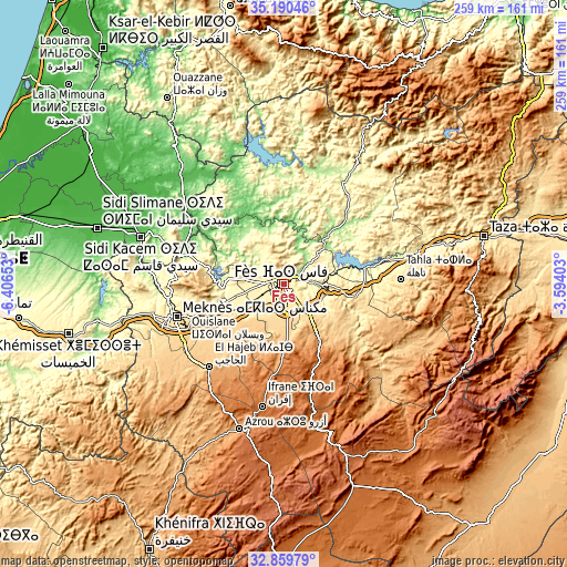 Topographic map of Fès