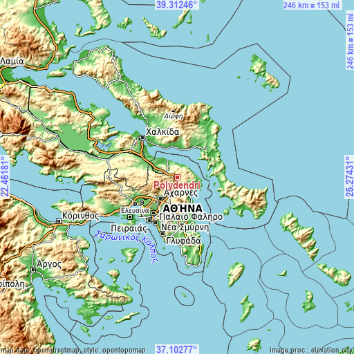 Topographic map of Polydéndri