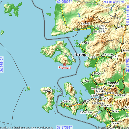 Topographic map of Plomári