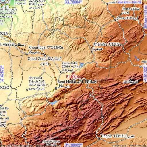 Topographic map of El Ksiba