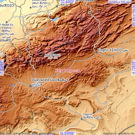 Topographic map of Kelaat Mgouna