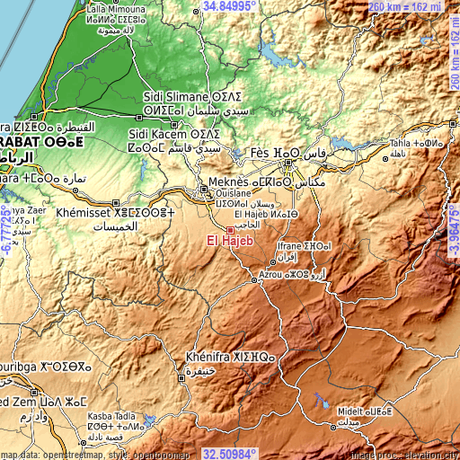 Topographic map of El Hajeb