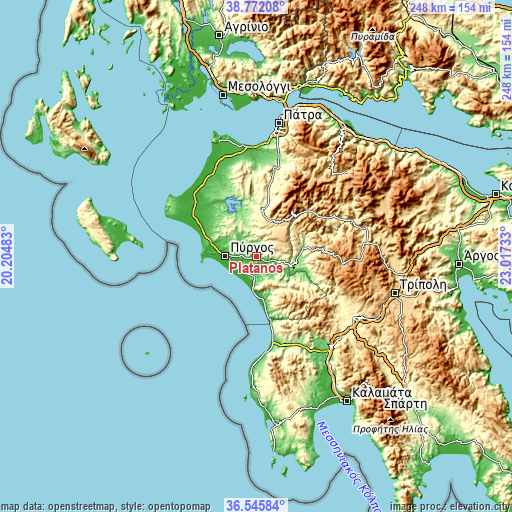 Topographic map of Plátanos