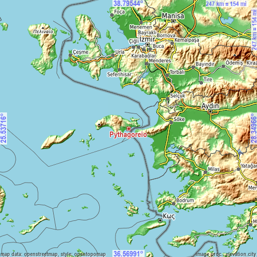 Topographic map of Pythagóreio