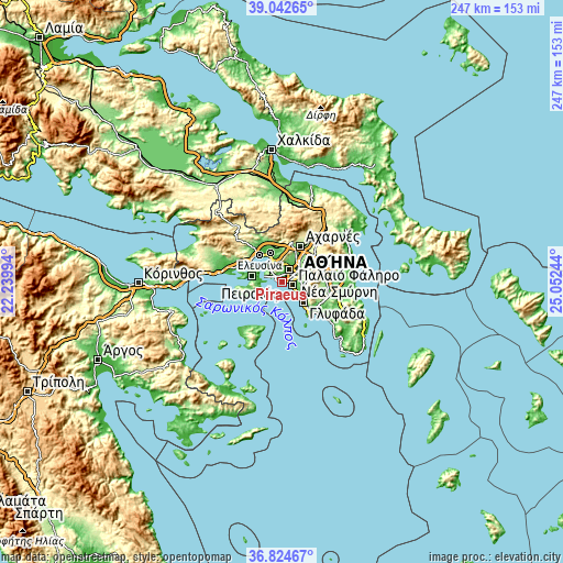 Topographic map of Piraeus