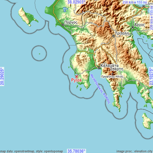 Topographic map of Pýlos