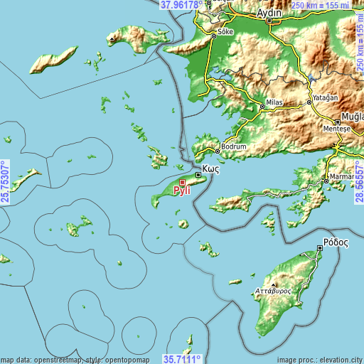 Topographic map of Pylí