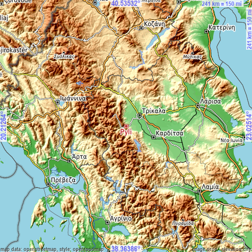 Topographic map of Pýli