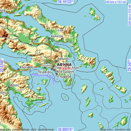 Topographic map of Pikérmi