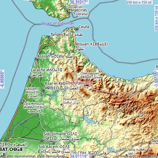 Topographic map of Chefchaouene