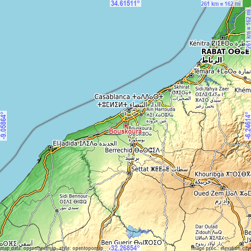 Topographic map of Bouskoura