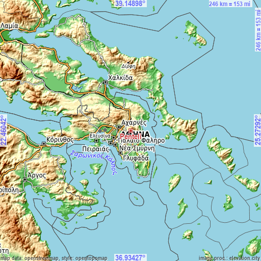 Topographic map of Pentéli