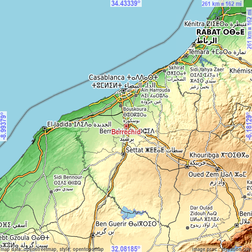 Topographic map of Berrechid