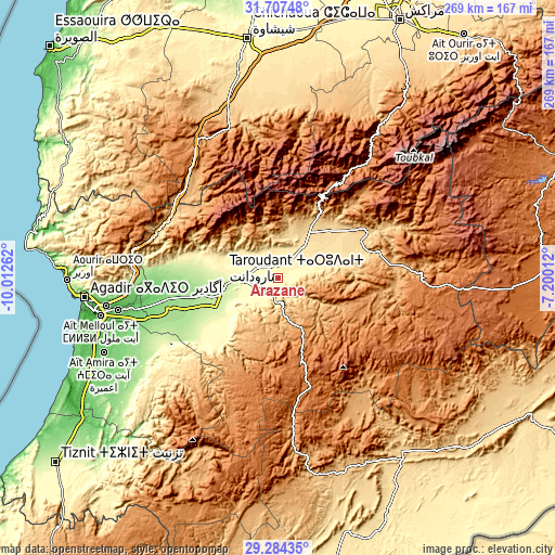Topographic map of Arazane
