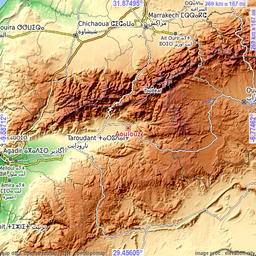 Topographic map of Aoulouz